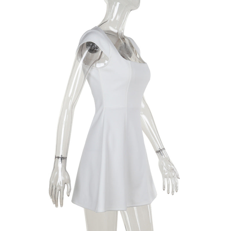 Women Summer Career Short Sleeve Square Neck Mini Dress 5
