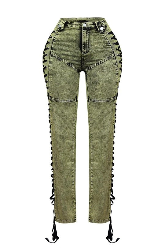 Women Trendy Lace-Up Denim Pants 12