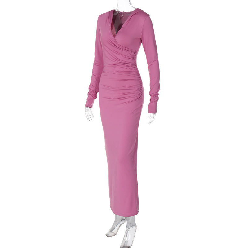 Women's Winter Fashion Slim Fit Hooded Sports Casual Solid Color Dress 13