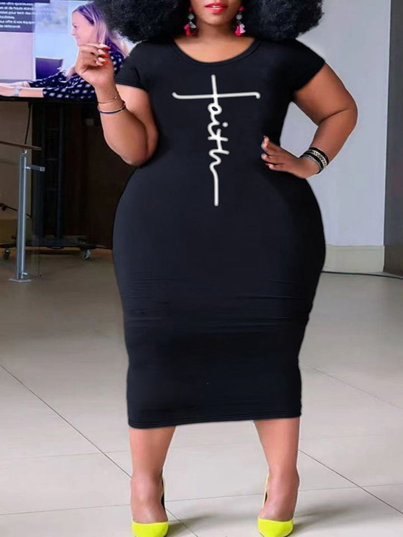 Women Sexy Round Neck Bodycon Print Dress