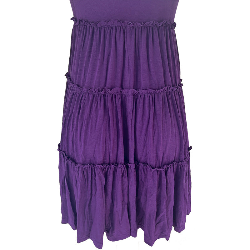 Summer Solid Round Neck Sleeveless Casual Women's Fashion Pleated Casual Dress 44