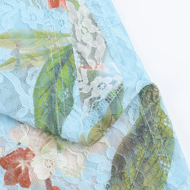 Women's Holidays Sleeveless Lace Trimmed Print Dress 17