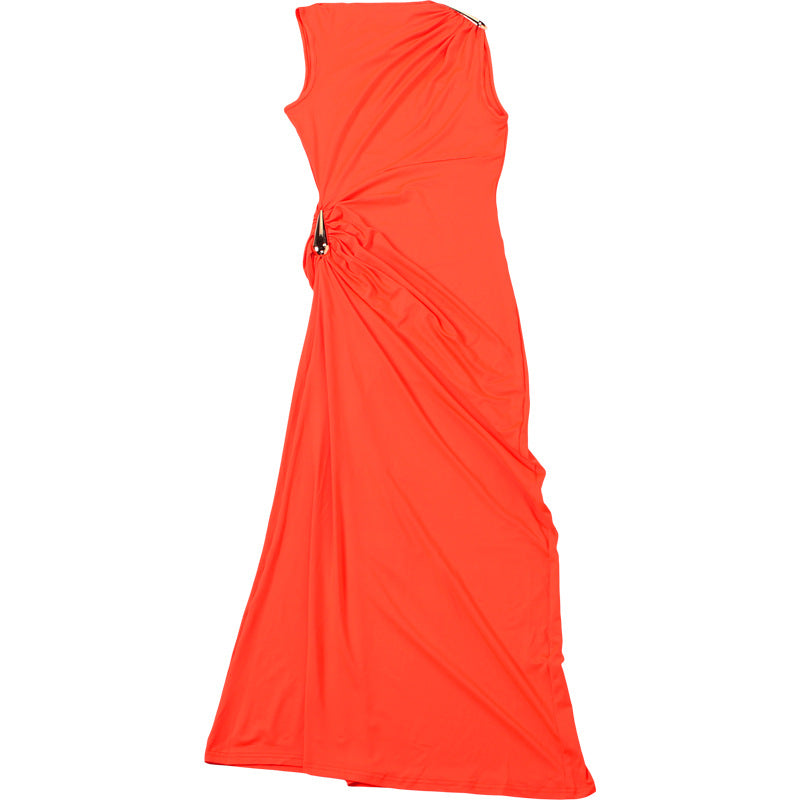 Women Fall Solid Metallic Sleeveless Sexy Slit Dress 27