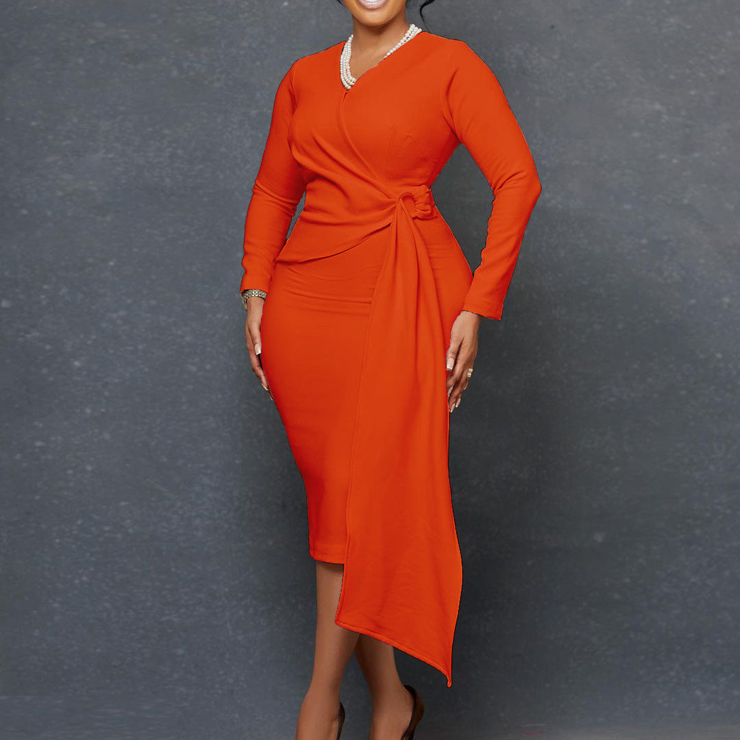 Women's Fall Fashion Plus Size V Neck Long Sleeve Chic Pencil Dress 4