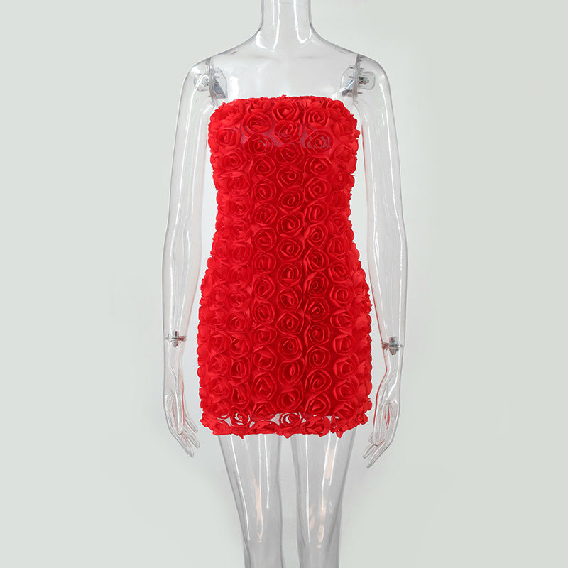 Women Sexy Floral Strapless Bodycon Dress 17