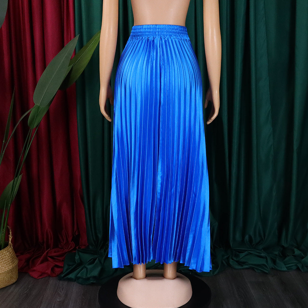 Women's Plus Size Mid-High Waist Pleated Long Skirt 40