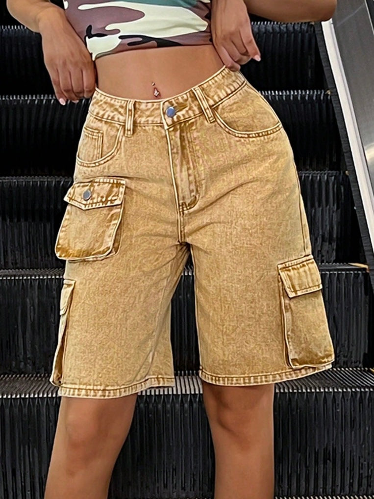 Women Cargo Brown Denim Shorts 5