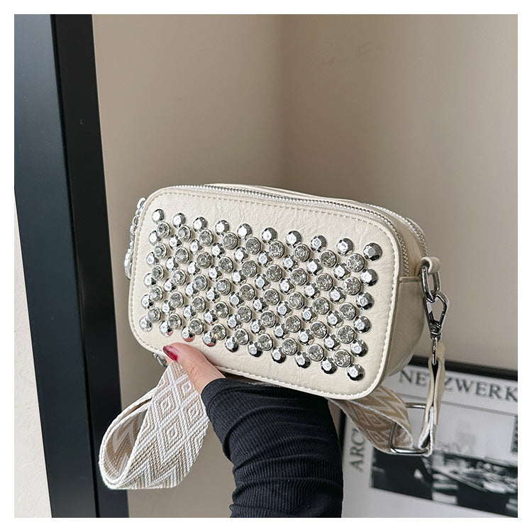 Popular Bags Fashion Rivets Trendy Women's Wide Shoulder Strap Crossbody Square Bag 6