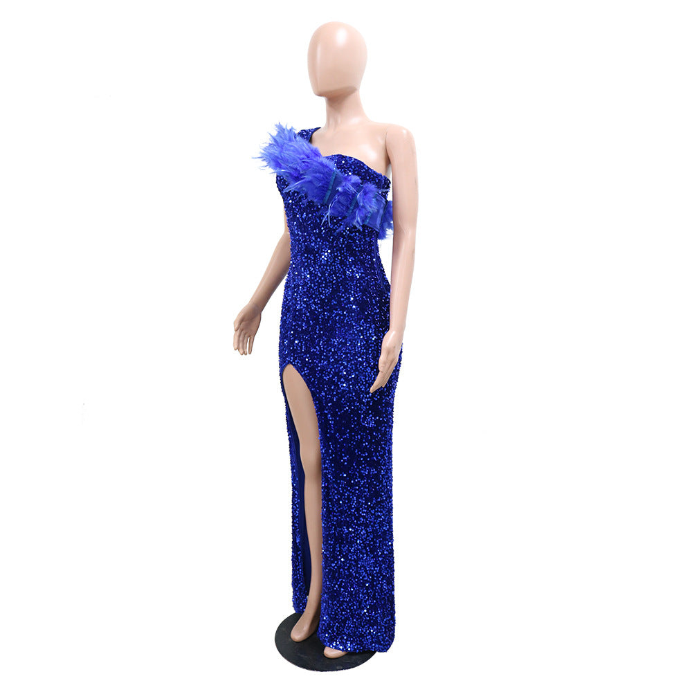 Fashionable Evening Dress Formal Party Sequined High Slit Long Dress for Women 11