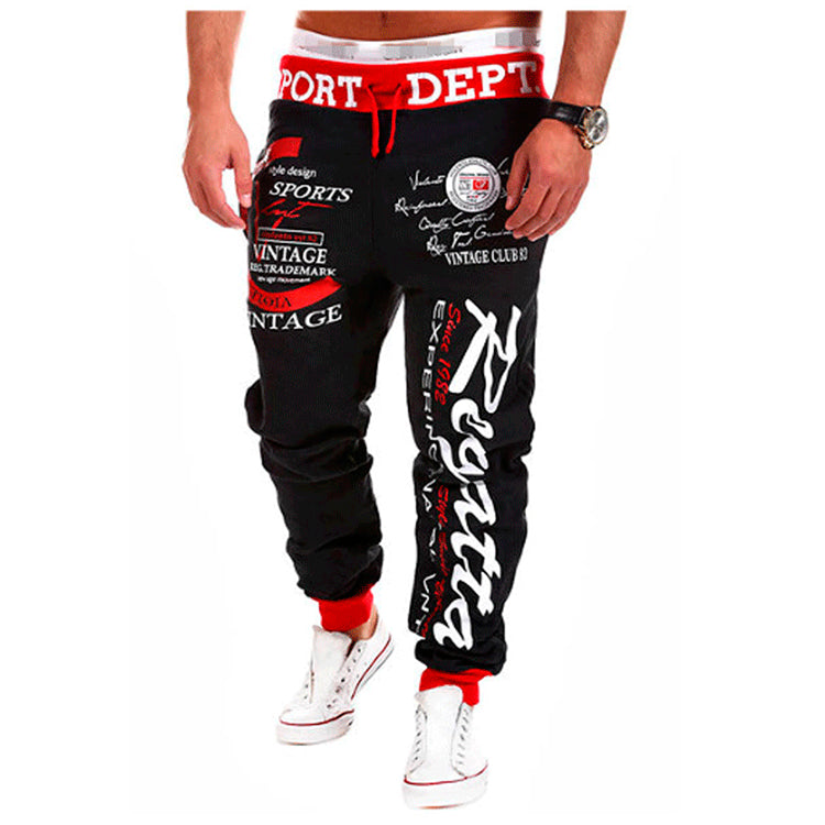 Casual Pants Men's Drawstring Elastic Waist Letter Print Loose Pants 5