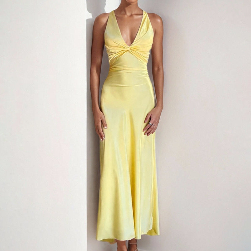 Women Sexy V-Neck Pleated Elegant Dress 4