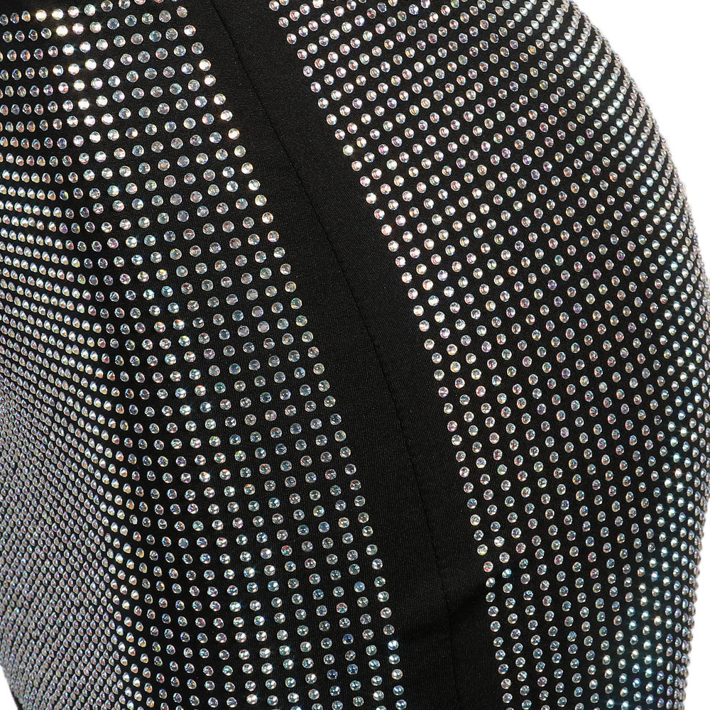 Sexy diamond-encrusted deep V-wrapped chest strap two-piece skirt set 25