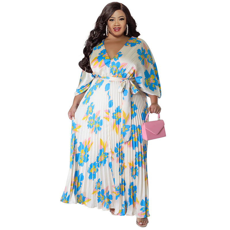 Plus Size Women's Autumn And Winter Sweet Style Loose Pleated Long Dress 7