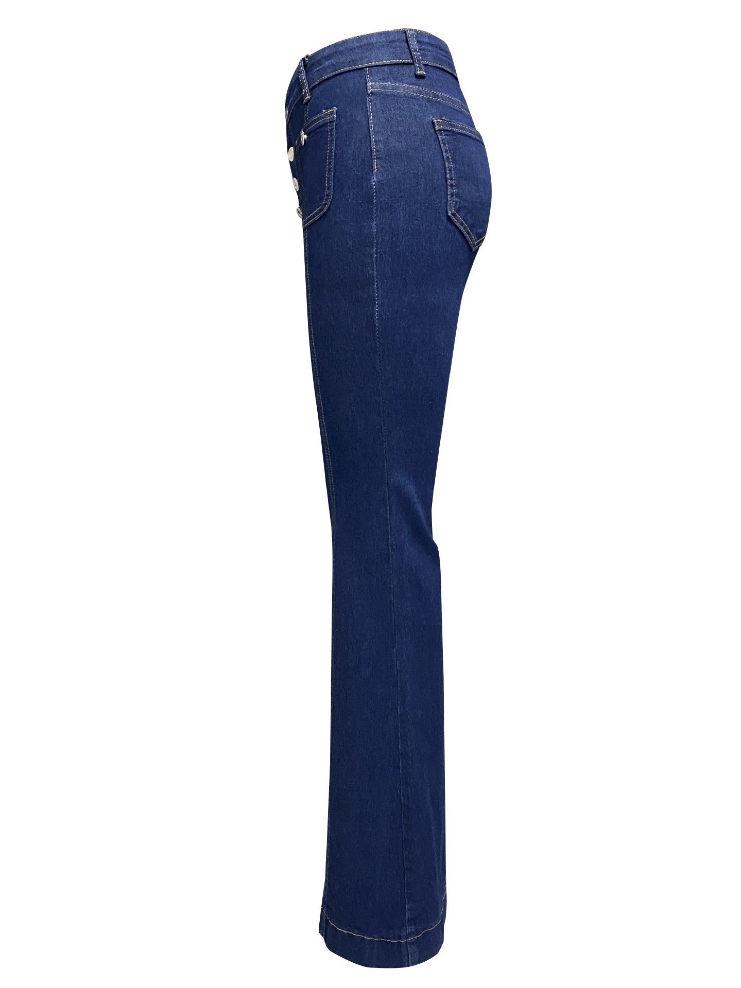 Spring Buttoned High Waist Denim Pants Women's Slim Fit Chic Bell Bottom Trousers 9