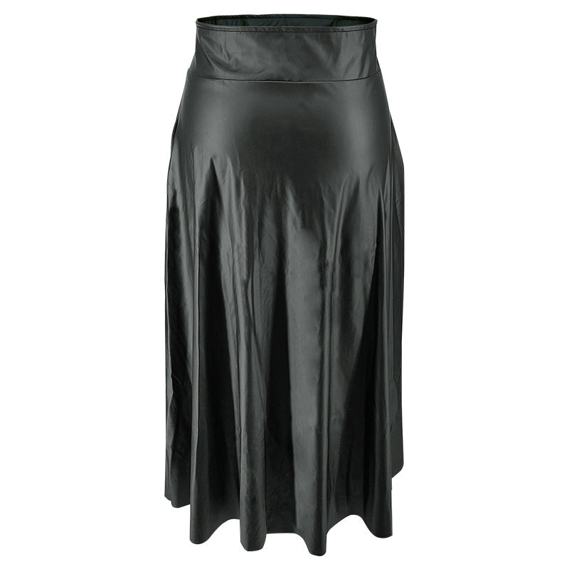 Plus Size Women pu-Leather Zipper Slit Skirt 11