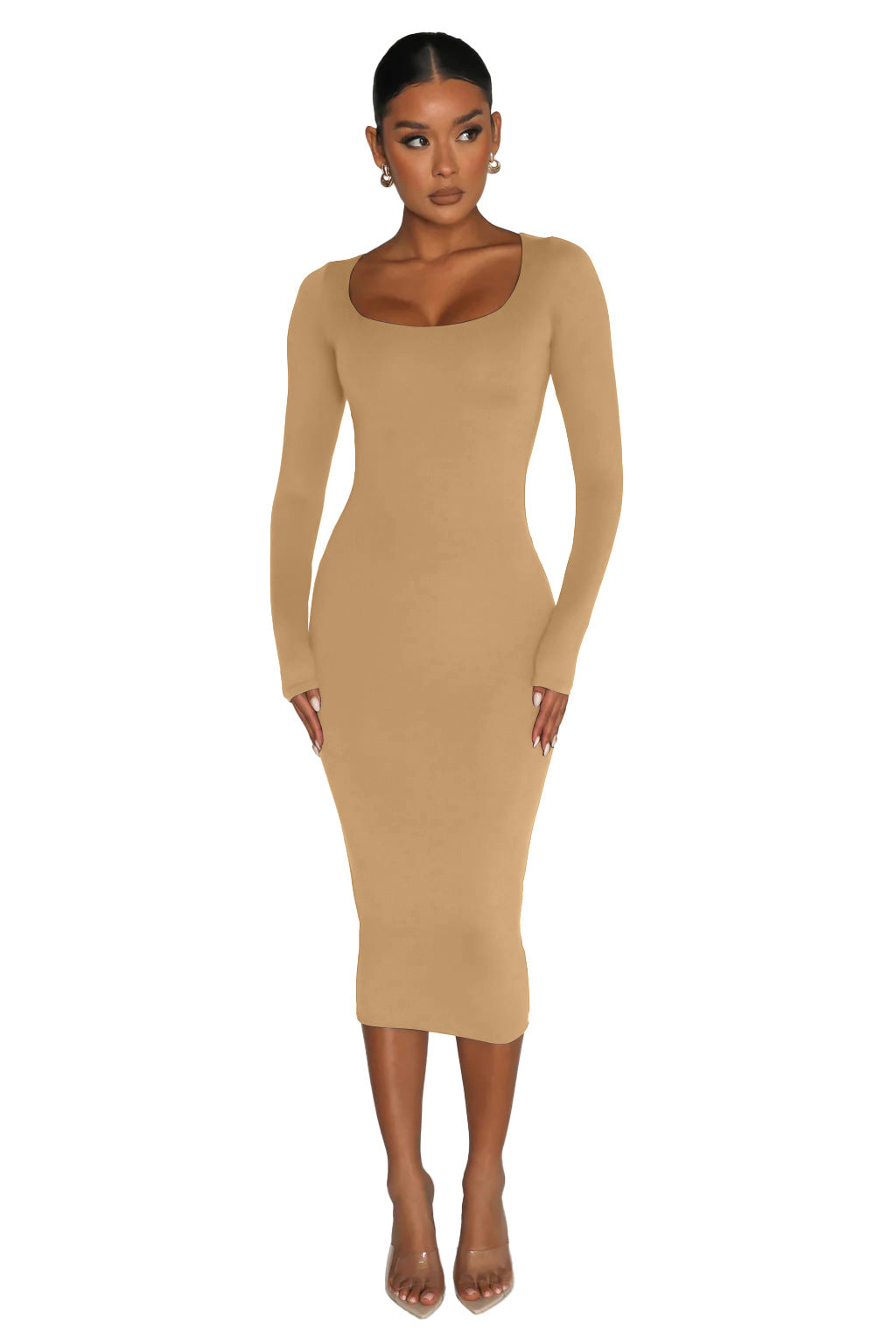 Women Sexy Long Sleeve Round Neck Bodycon Dress 5