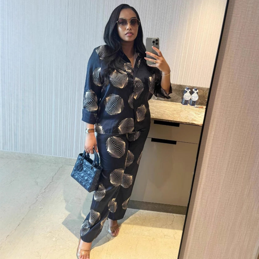 Plus Size African Women Printed Shirt and trousers two-piece set 4