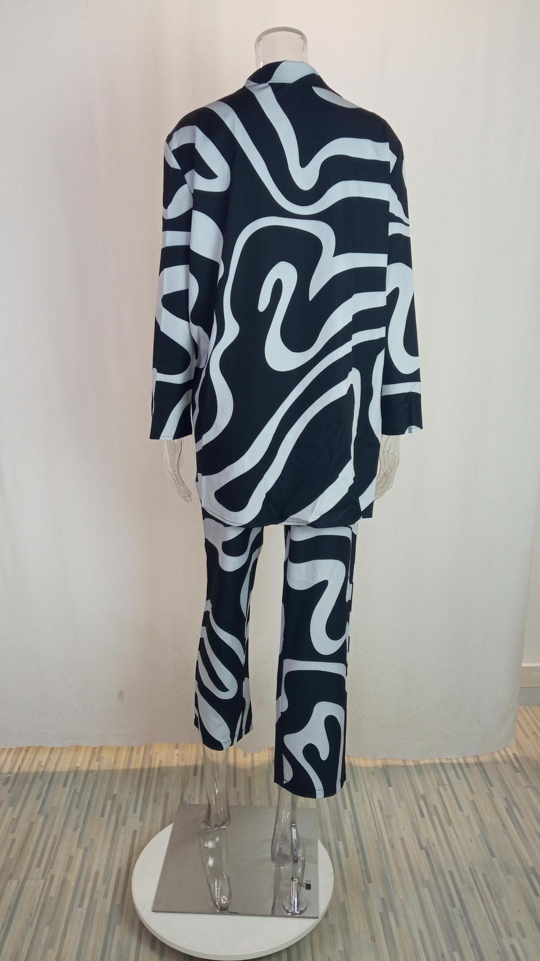 Early Spring Women's Chic Street Print Long Sleeve Fashion Casual Two Piece Pants Set 25