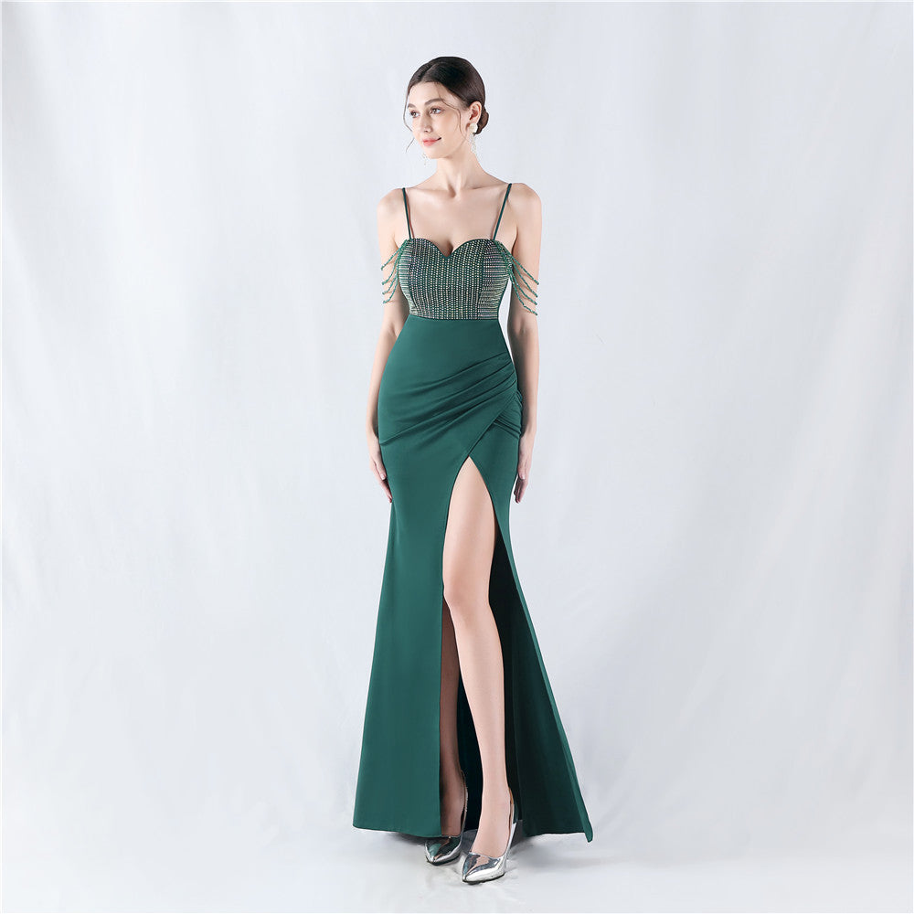 Women Beaded Sexy Suspender Evening Dress 3