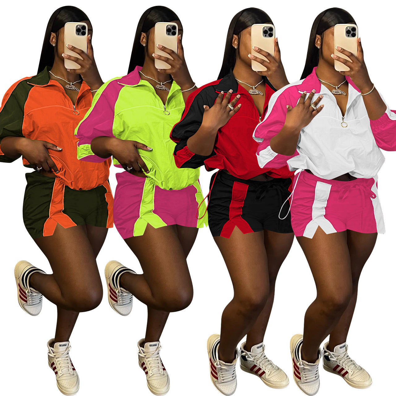 Women's Fashion Casual Multicolor Colorblock Two-Piece Set 3