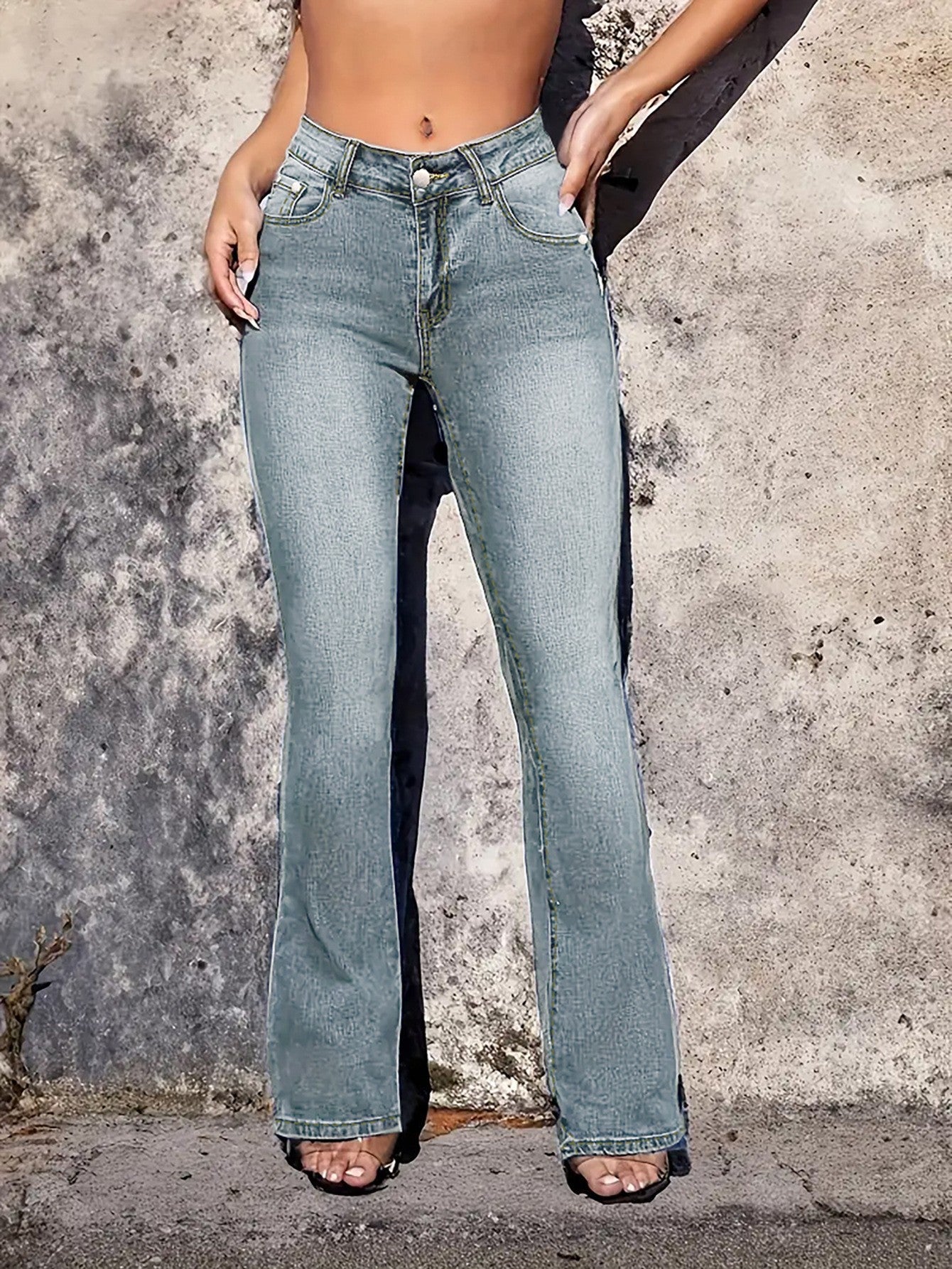 Women Fall/Winter Retro Ripped Button Denim Pants