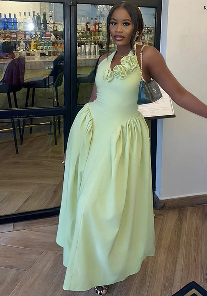 Women Summer Halter Neck V-Neck Floral Dress