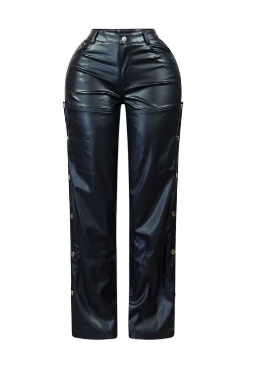 Autumn And Winter Fashion Sexy High Waist Slim Fit Straight Casual Leather Pants 6