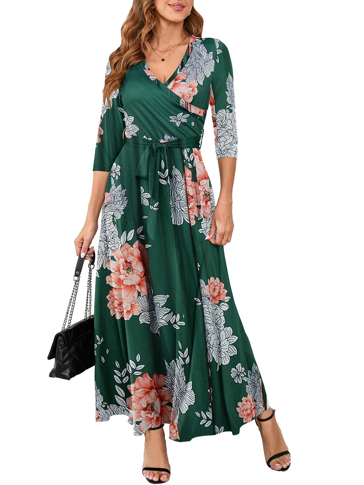 Women Sexy Printed V Neck Dress 10