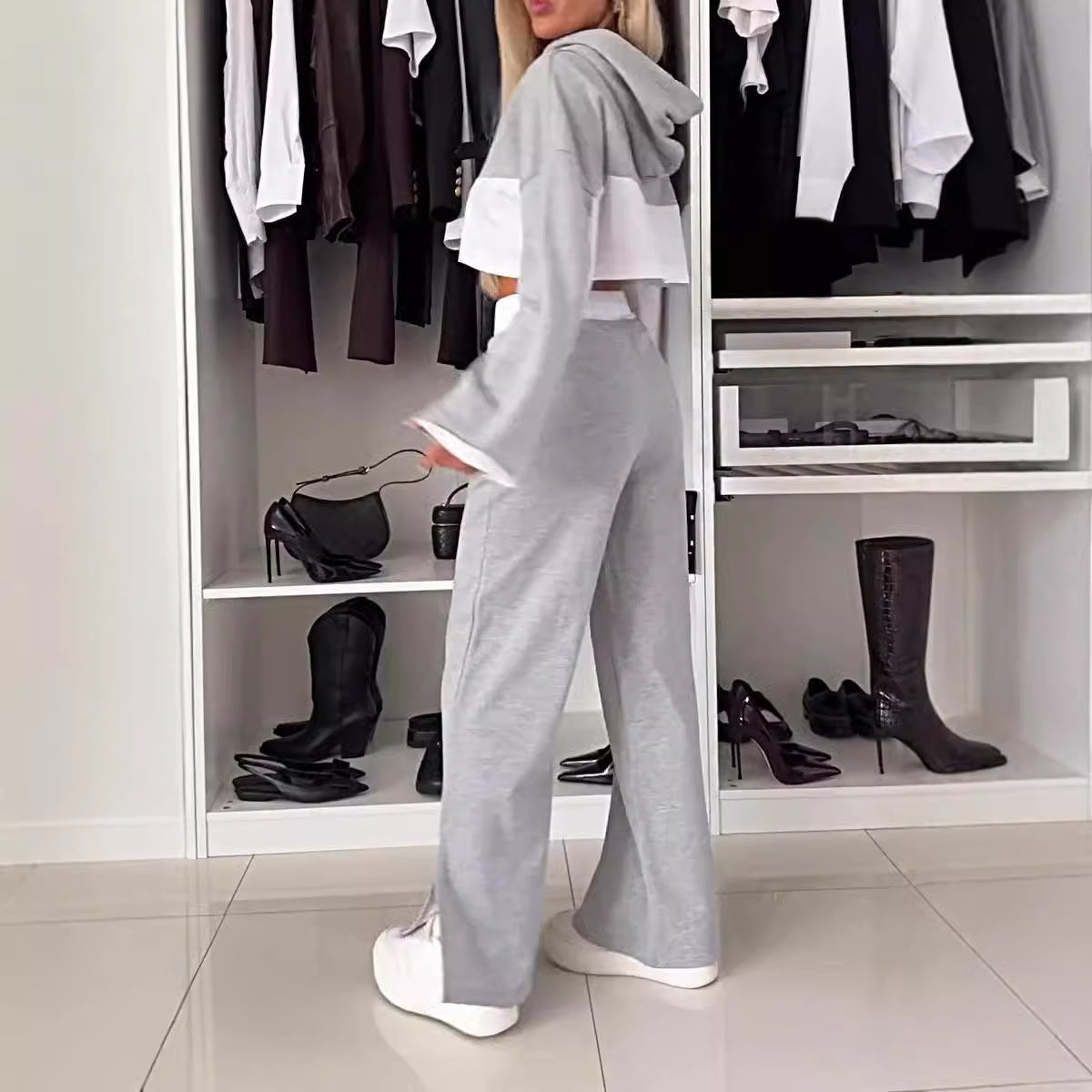 Women Color Block Long Sleeve Contrast Hoodies and Pants Two Piece Set 5