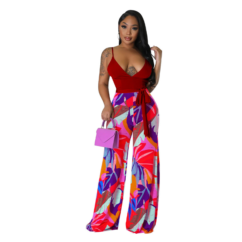 Women's Fashion Summer Sexy Low Back Deep V Straps Jumpsuit 9