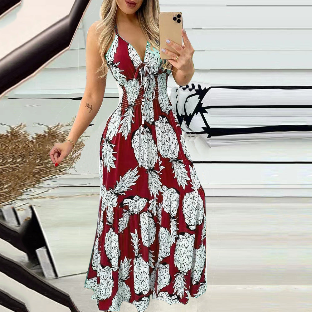 Halter Neck Strapless High Waist Printed Long Sexy Women's Dress 7