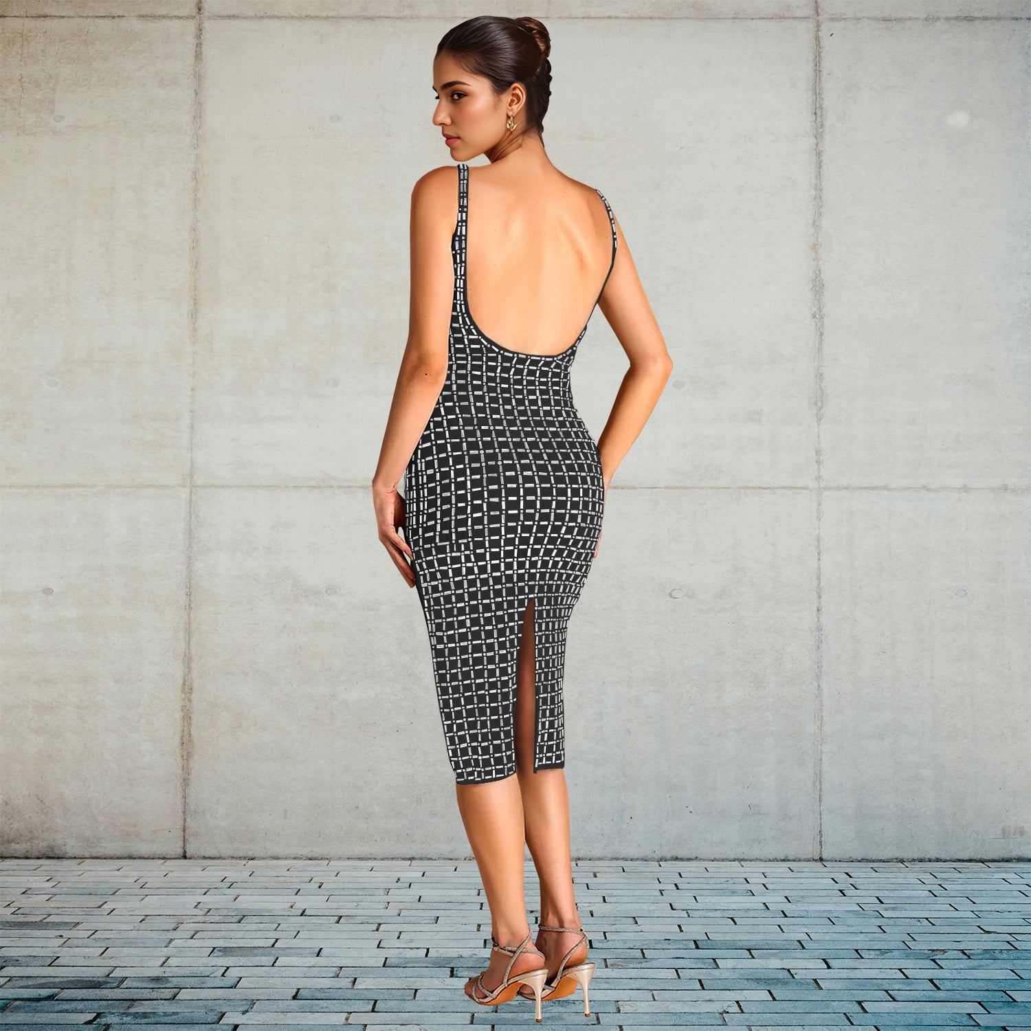 Women's Sexy Beaded Slim Arm Low Back Strapless Dress 5