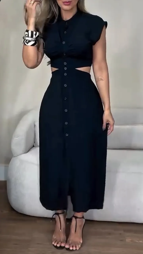 Women Summer Single-breasted Sleeveless Dress 4