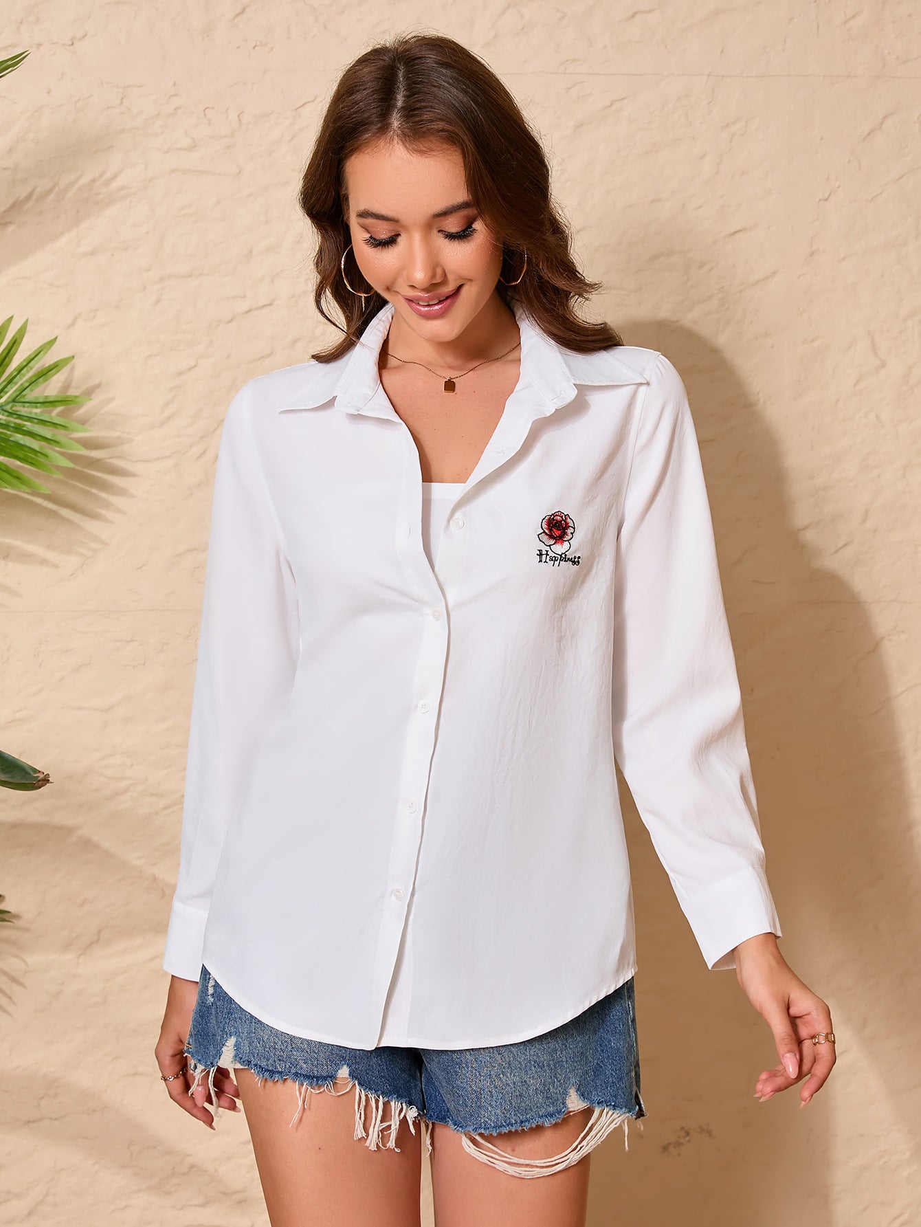 Women Embroidered White Long Sleeve Shirt 5