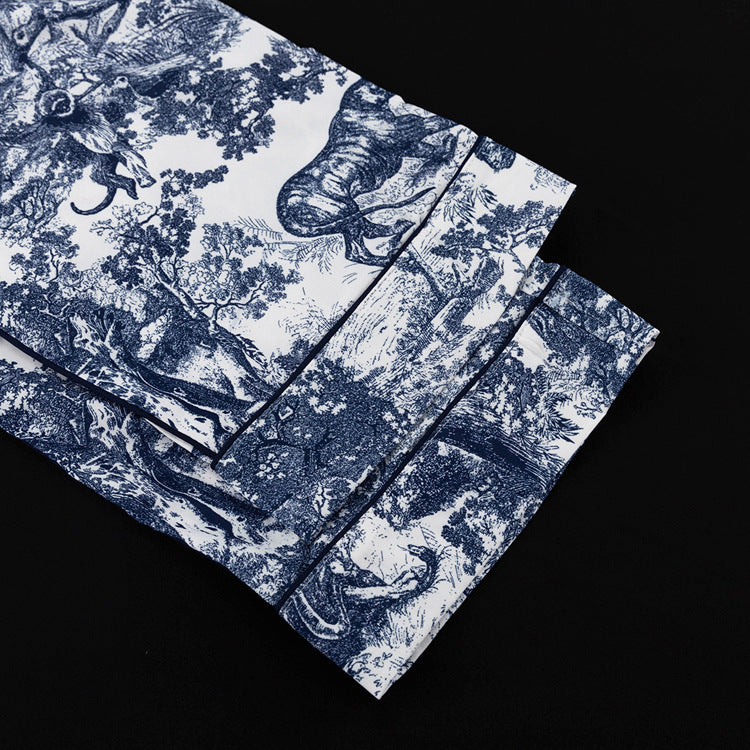 Spring And Autumn Print Turndown Collar Long Sleeve Shirt Trousers Two-Piece Suit Women's Clothing 16