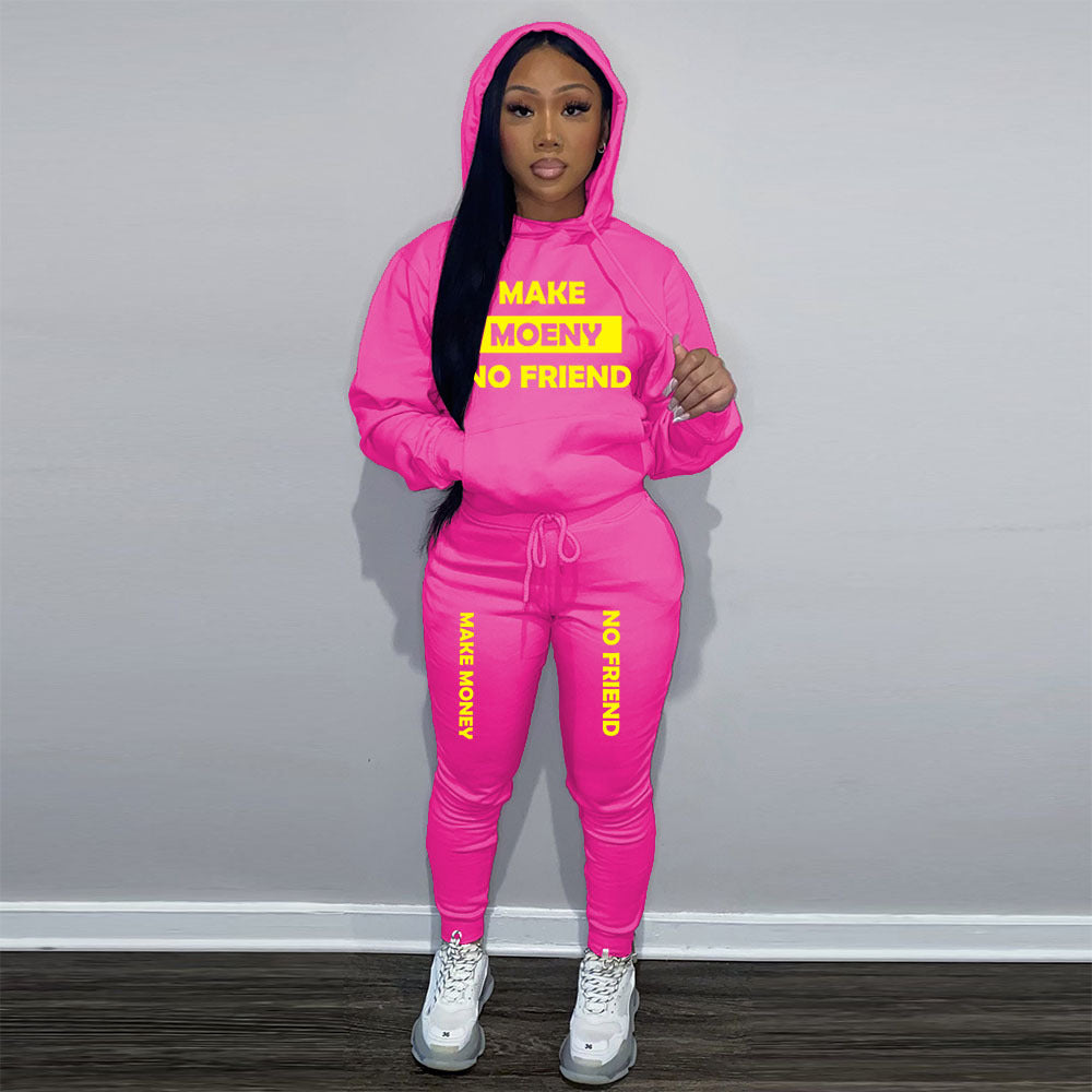 Women Casual Printed Sports Plush Hoodies and Pant Two-piece Set 8