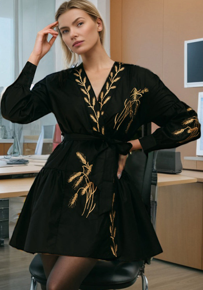 spring embroidery lace-up design short dress