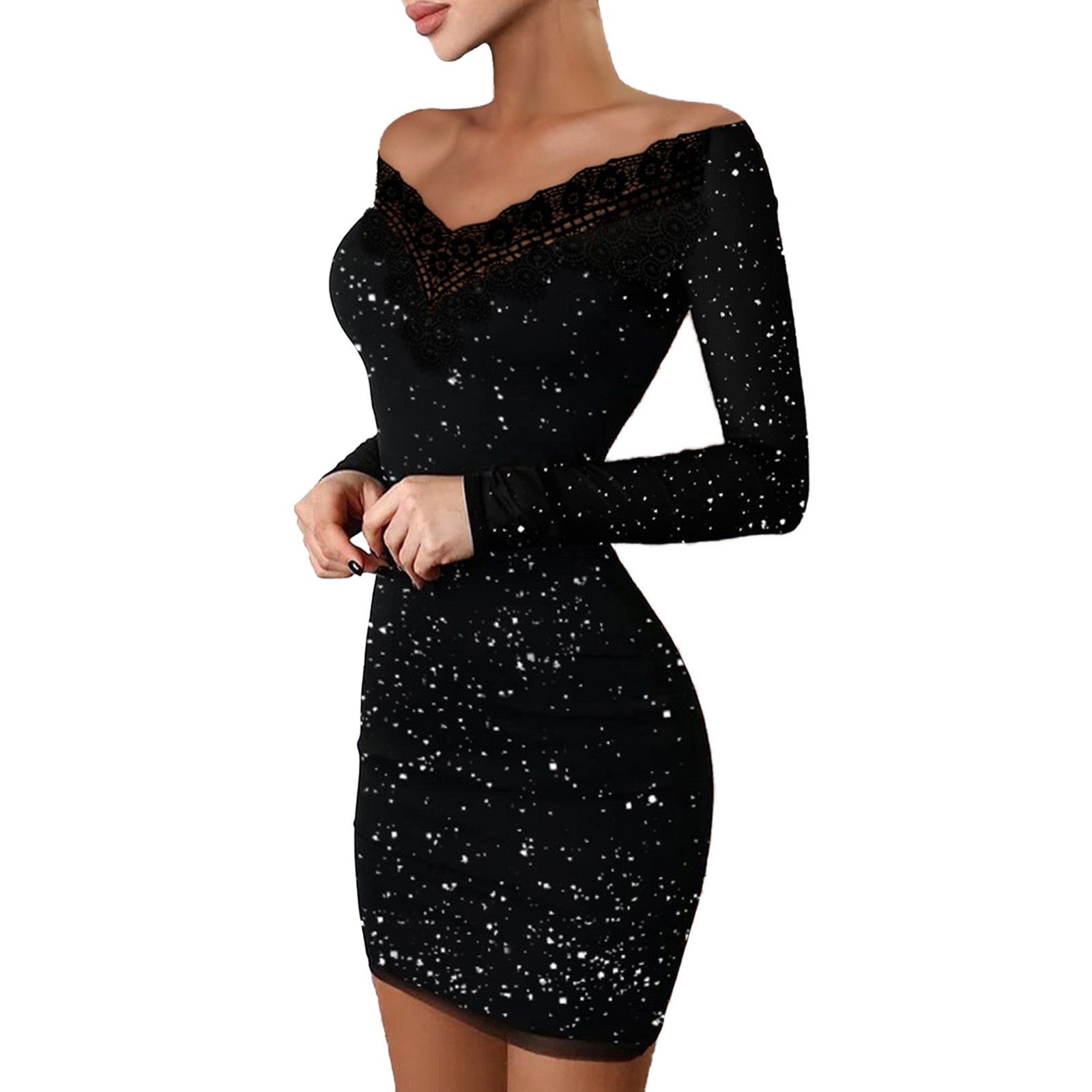Women Shiny Off Shoulder Bodycon Dress 3