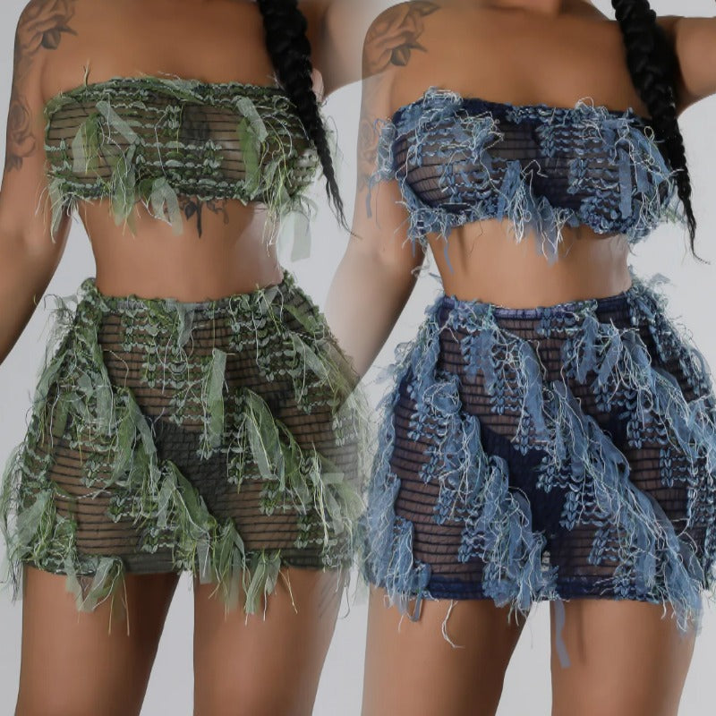 Women's Strapless High-Waist Slim Fit Sexy Mini Skirt Set 4