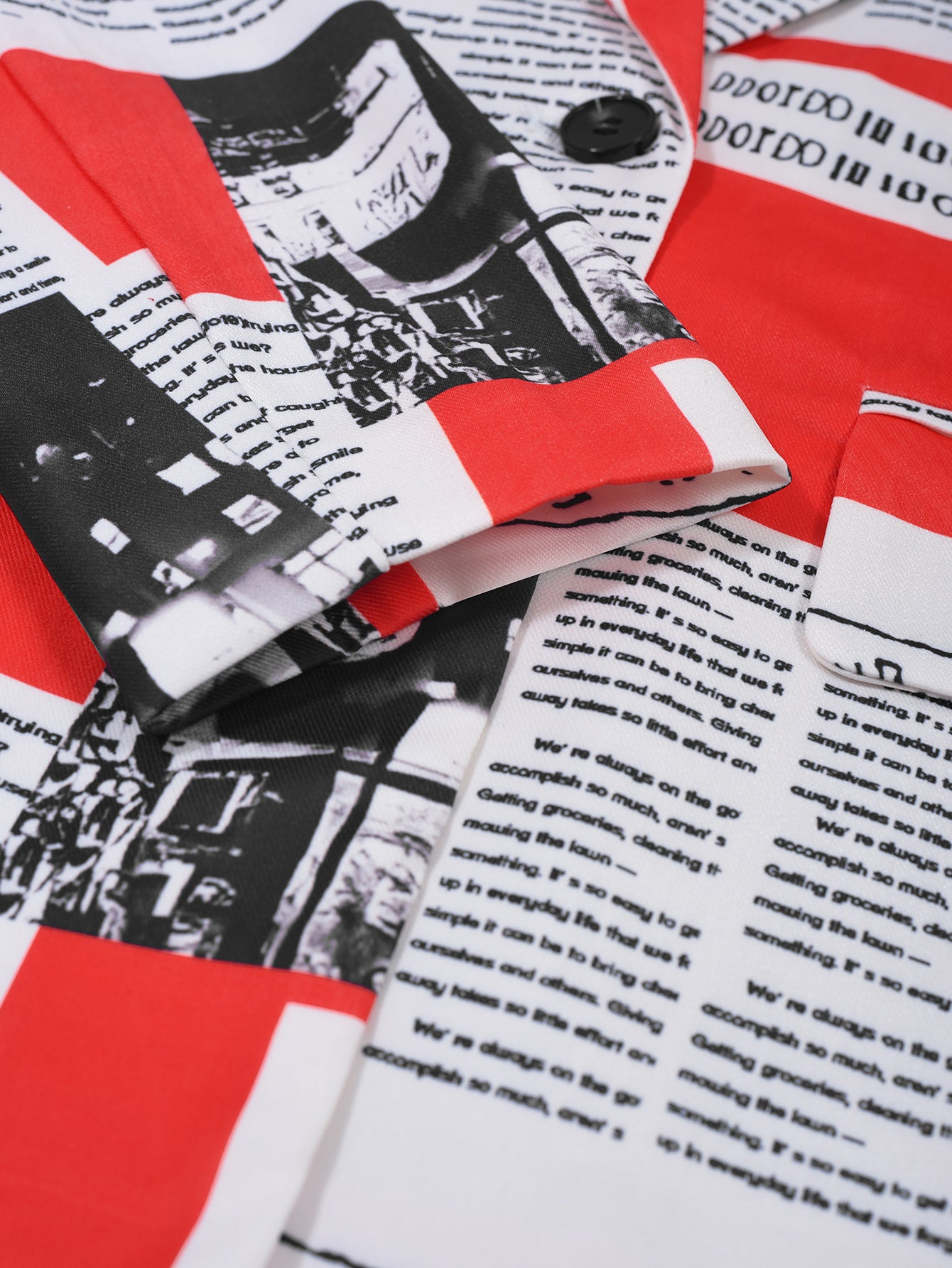 Women Red Geometric Turndown Collar Casual Letter Blazer 6