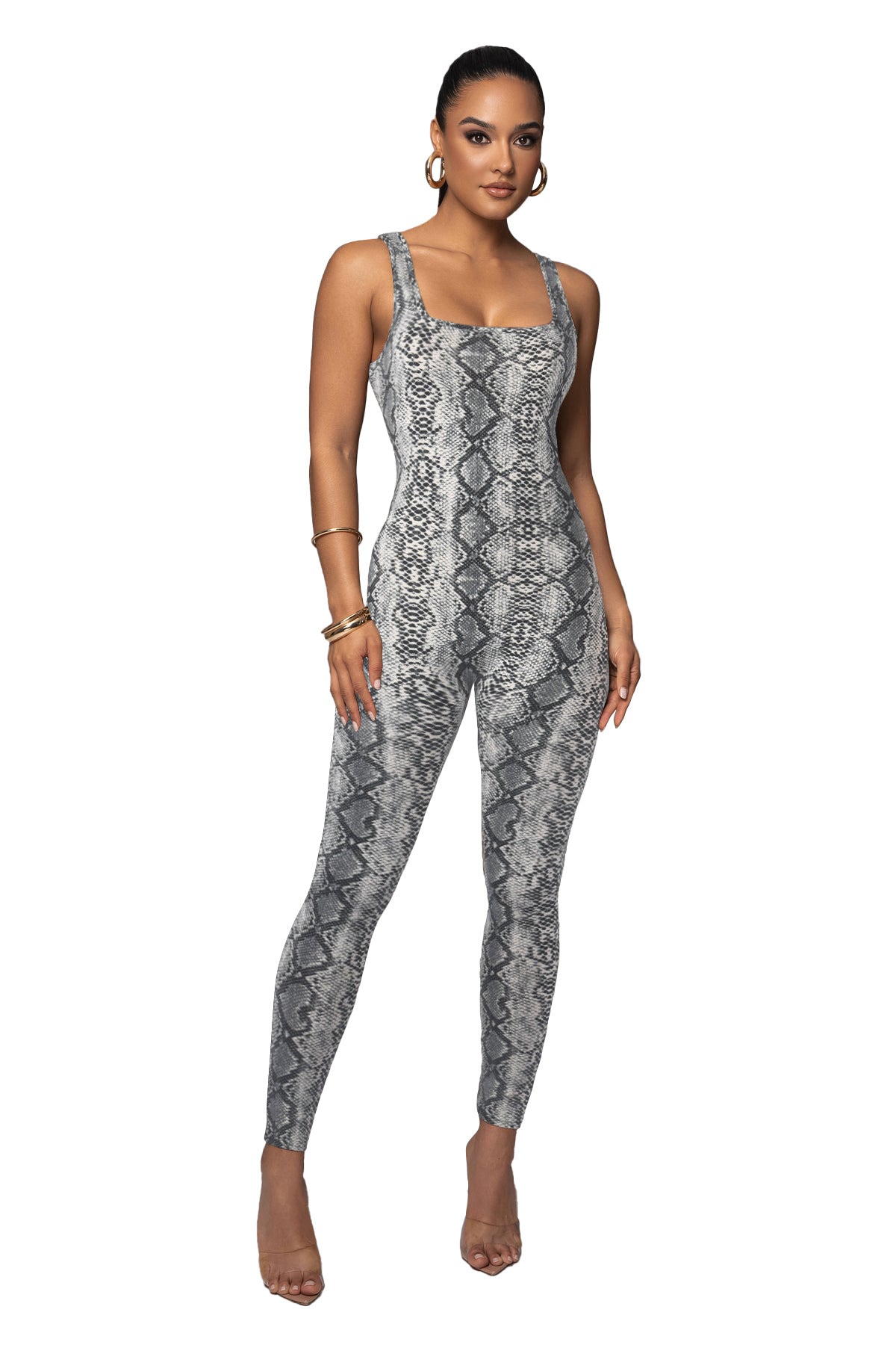Women Printed Sleeveless Ribbed Square Neck Backless Jumpsuit 5