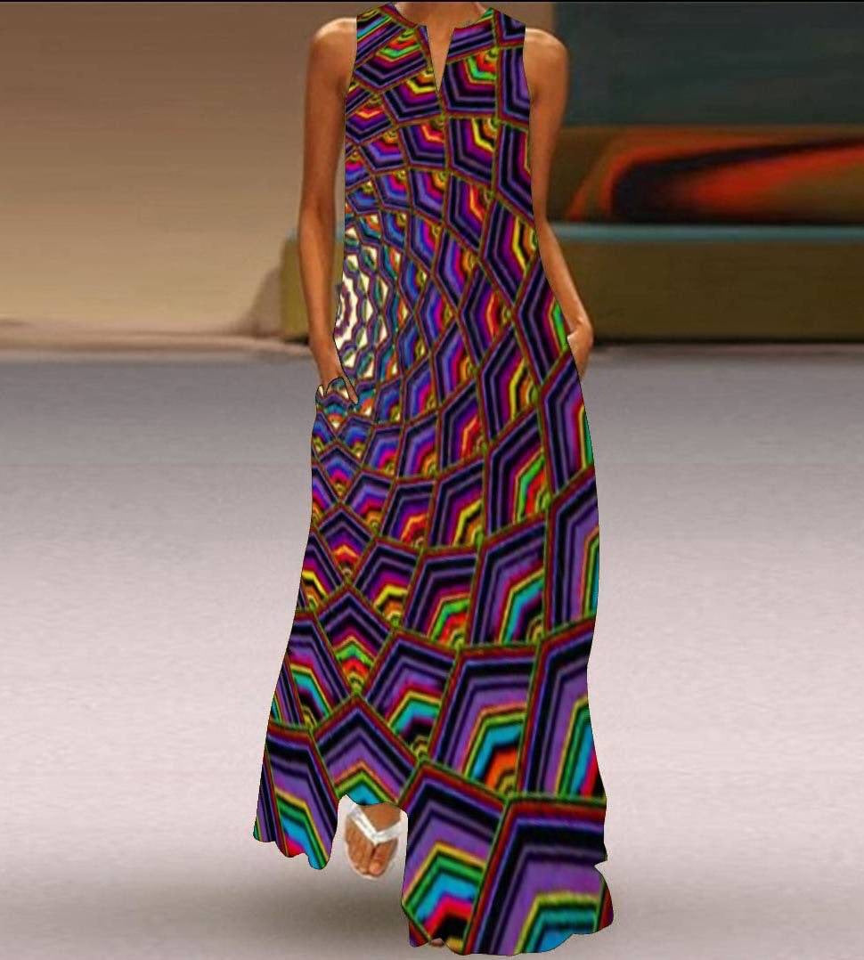 Summer women's sleeveless dress v-neck printed face dress 24