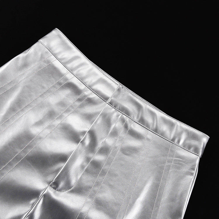Women's Sexy High Waist Bodycon Metallic Pu Leather Skirt 6