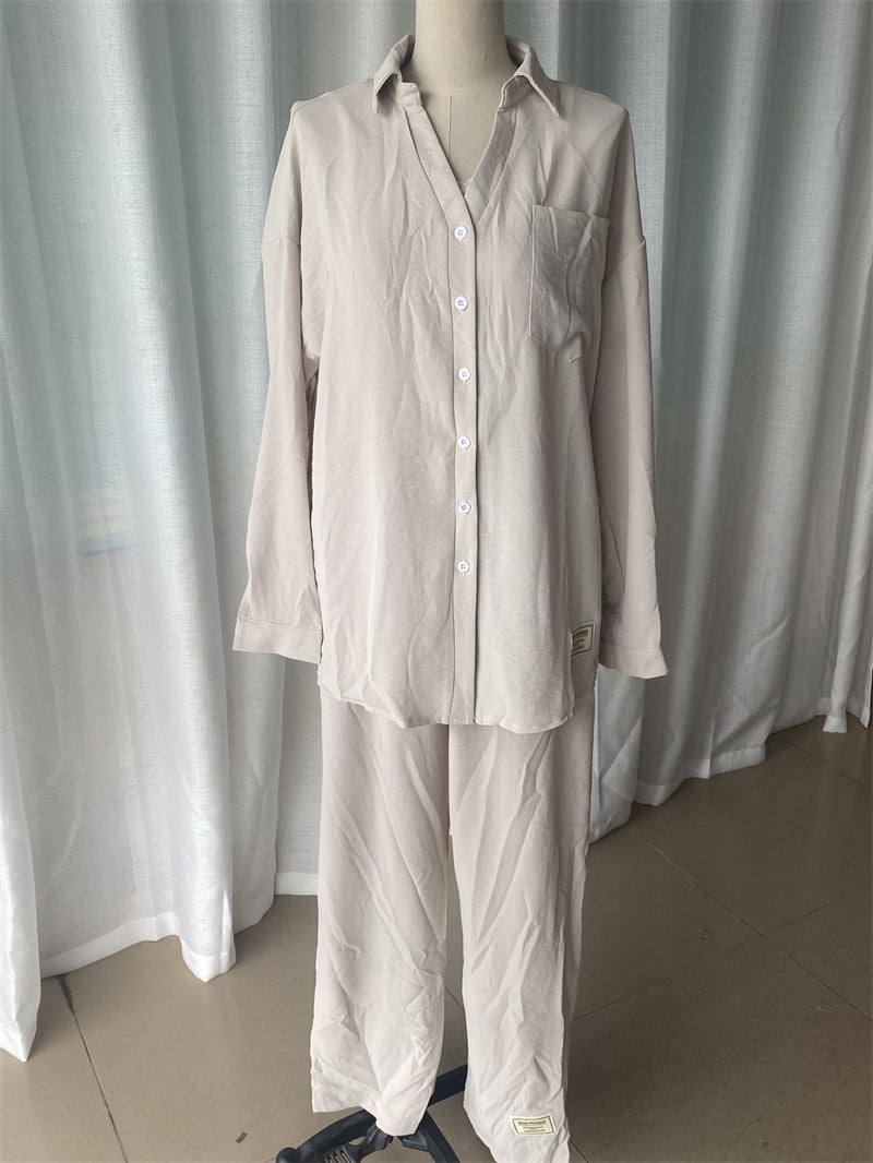 Plus Size Women loose long-sleeved shirt and slit wide-leg pants two-piece set 20