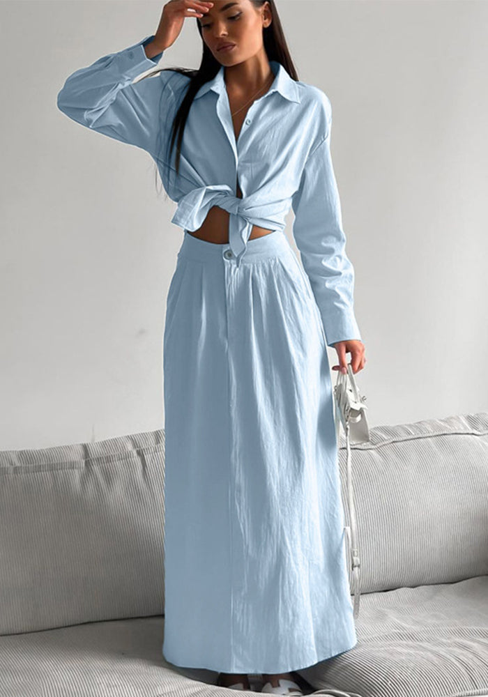 Women's Long Sleeve Shirt Skirt Two-Piece Set