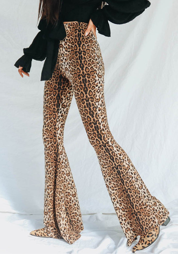 Women Spring Leopard Print Basic Bell Bottom Pants
