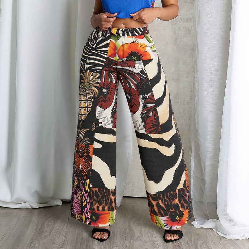 Women's Floral Leopard Print Cargo Loose Straight Trousers 3