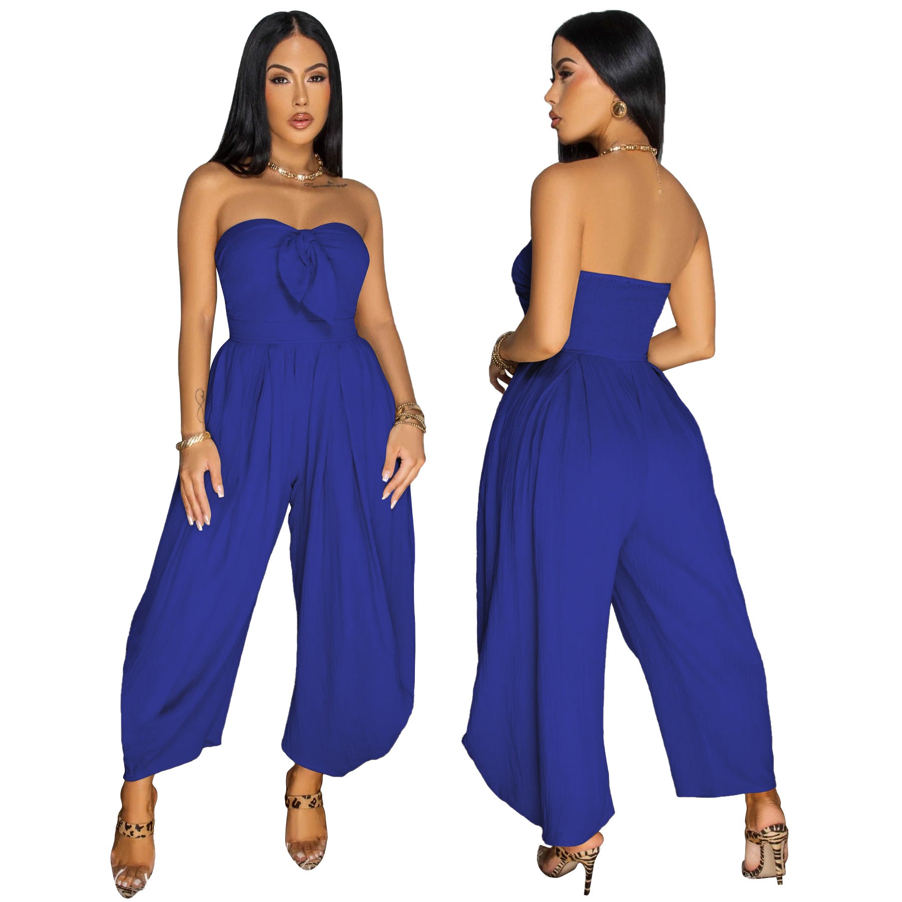 Women's Summer Sexy strapless Solid Color loose Jumpsuit 7