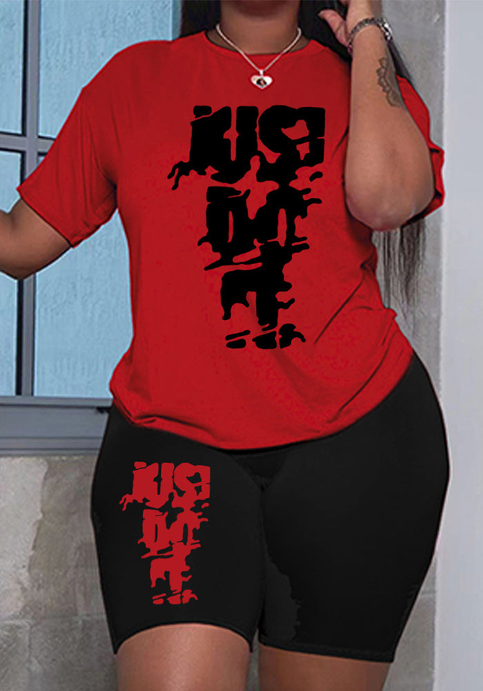 Printed Women's Fashion T-Shirt Shorts Two-Piece Set 5