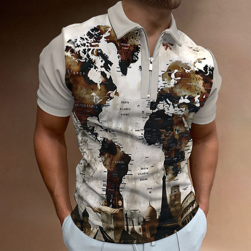 Men'S Turndown Collar Summer Regular Casual Short Sleeve Zipper Summer Polo Shirt 9